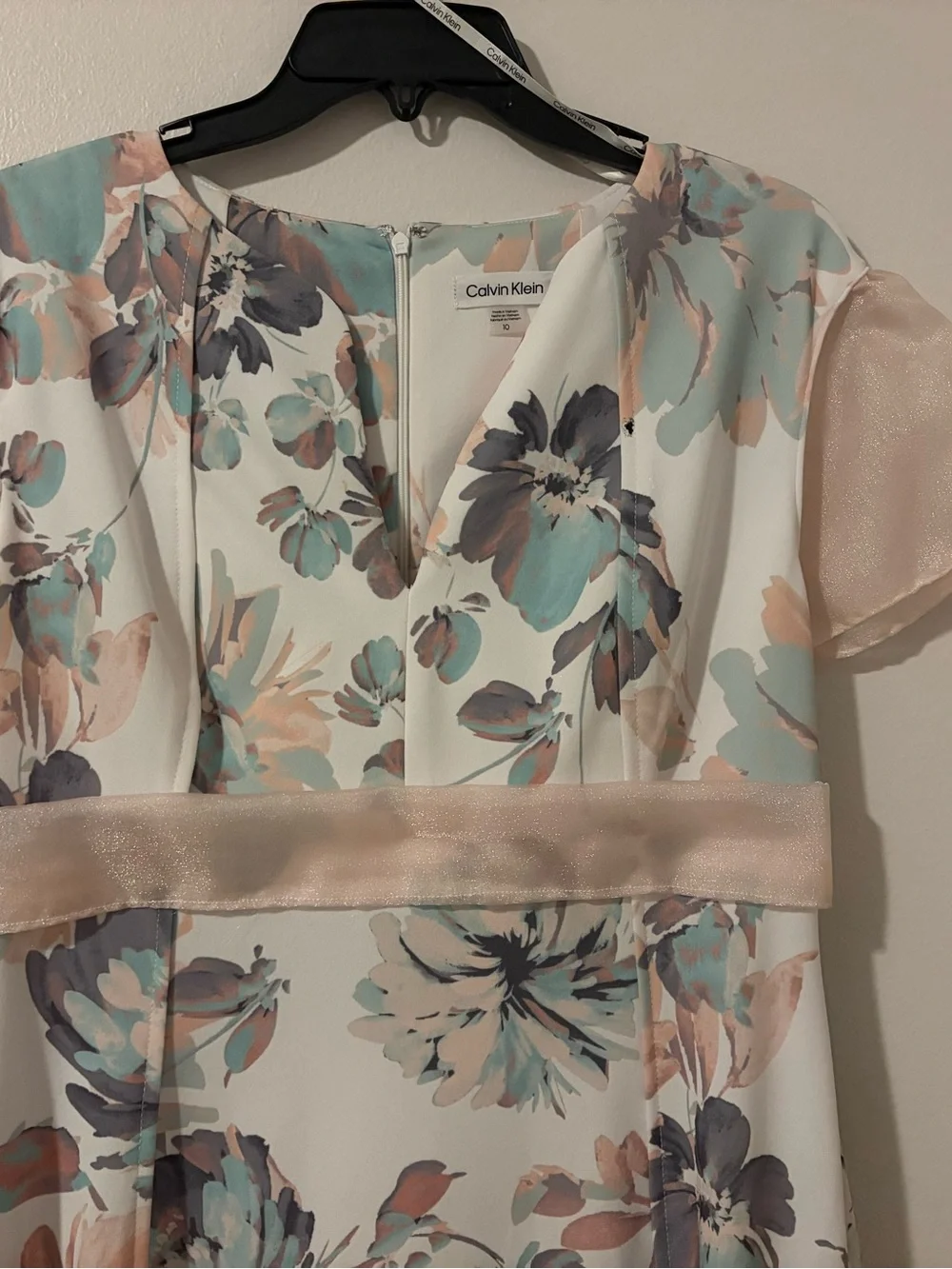 Calvin Klein Floral Midi Dress in Ivory, peach and Teal